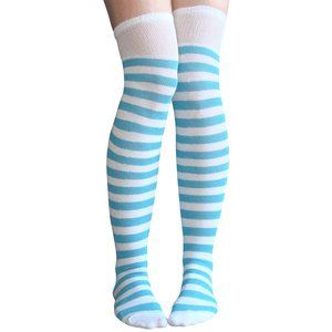 White & Blue Striped Thigh Highs